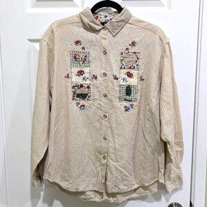Vintage Cottagecore Appliques and Pearls Shirt size XL